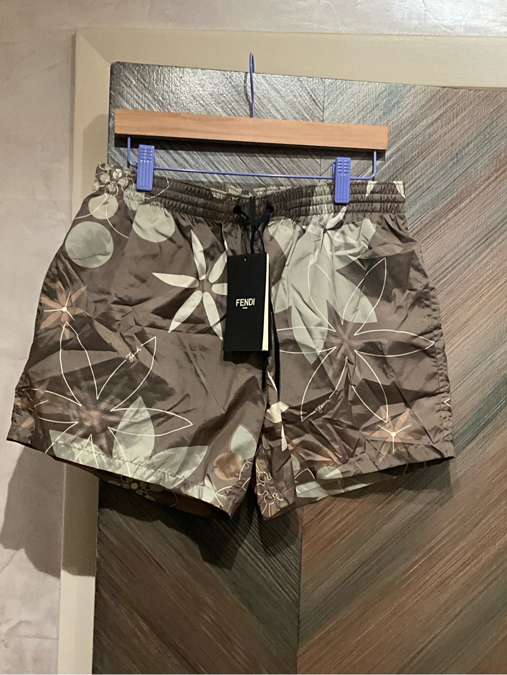 Fendi Olive and Cream Floral Men’s Swim Trunks